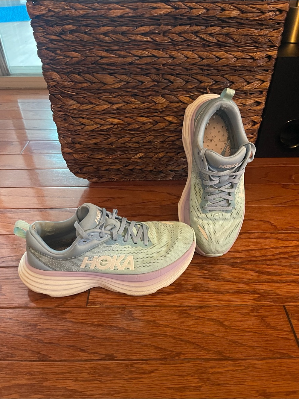 Hoka Bondi 8 Women's Pale Blue and Lavender Athletic Running Shoes